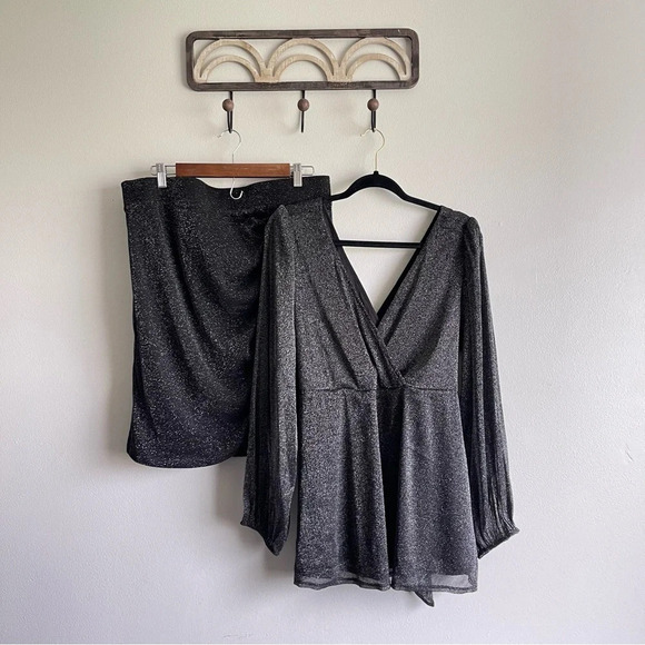 Torrid Knit Glitter Lurex Surplice Peplum Top & pencil skirt women’s 2X Skirt 1X - Picture 1 of 16